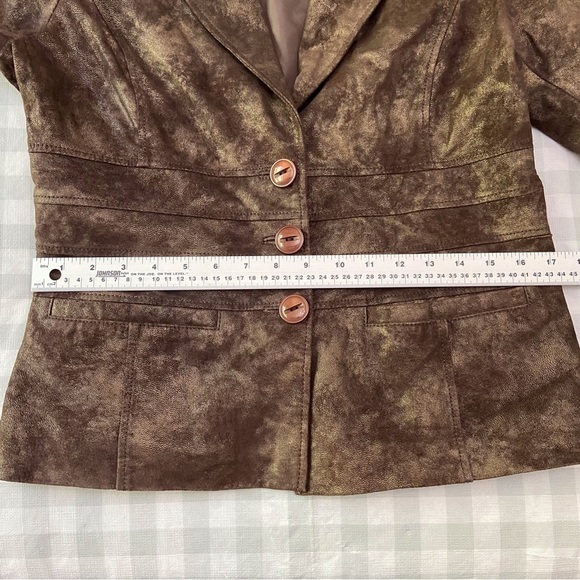 Brown leather blazer BERNARDO gold genuine leather jacket soft classy funky - Picture 13 of 16